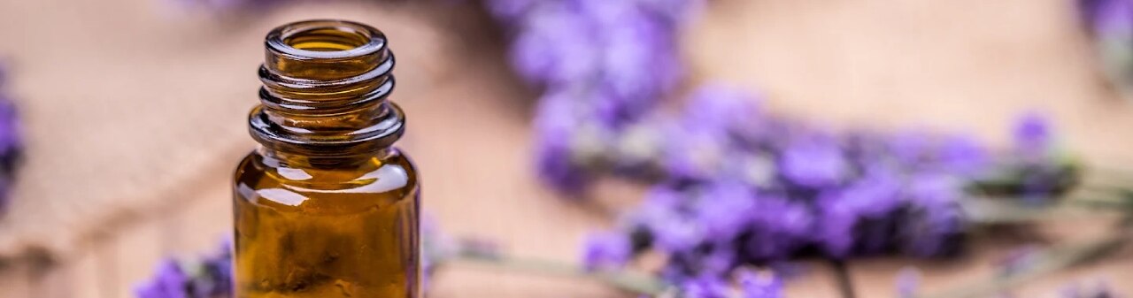 aceite esencial y flores de lavanda